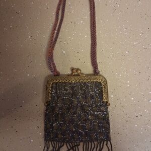 1920s Vintage Beaded Clutch with Gold Frame